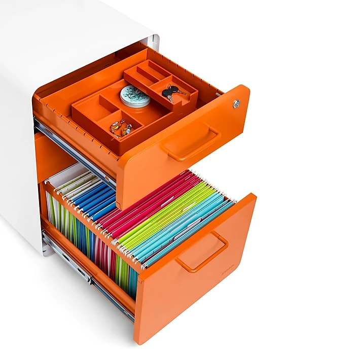 Poppin Stow 3-Drawer File Cabinet WCasters, White + Orange 3 Poppin Stow 3-Drawer File Cabinet WCasters, White + Orange