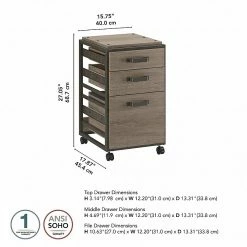 Bush Furniture Refinery 3-Drawer Vertical File Cabinet, Mobile/Pedestal, Letter, Restored Gray, 18" (RFF116RTG-03) -File Cabinets Shop unnamed file 3178