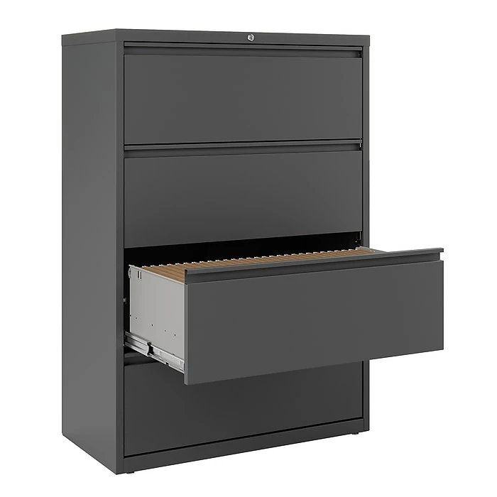Staples 4-Drawer Lateral File Cabinet, Locking, Letter/Legal, Charcoal, 36"W (26825D) 6 Staples 4-Drawer Lateral File Cabinet, Locking, Letter/Legal, Charcoal, 36"W (26825D) - Image 4