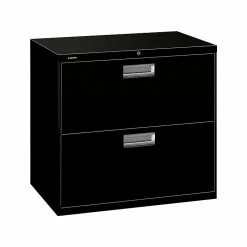 HON Brigade 600 Series 2-Drawer Lateral File Cabinet, Locking, Letter/Legal, Black, 30"W (H672.L.P)
