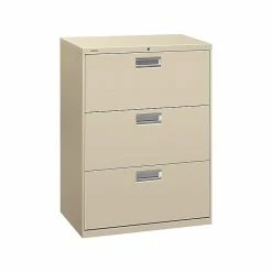 HON Brigade 600 Series 3-Drawer Lateral File Cabinet, Locking, Letter/Legal, Putty/Beige, 30"W (H673.L.L)