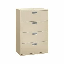 HON Brigade 600 Series 4-Drawer Lateral File Cabinet, Locking, Letter/Legal, Putty/Beige, 36"W (HON684LL)