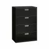 HON Brigade 600 Series 4-Drawer Lateral File Cabinet, Locking, Letter/Legal, Black, 36"W (H684.L.P)