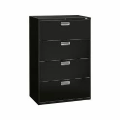 HON Brigade 600 Series 4-Drawer Lateral File Cabinet, Locking, Letter/Legal, Black, 36"W (H684.L.P)