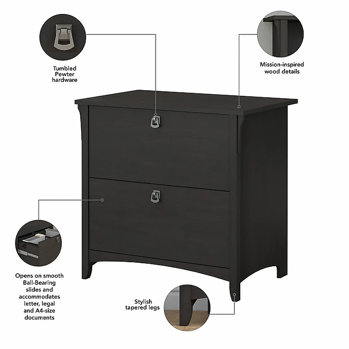 Bush Furniture Salinas Lateral File Cabinet, Vintage Black (SAF132VB-03) 6 Bush Furniture Salinas Lateral File Cabinet, Vintage Black (SAF132VB-03) - Image 4