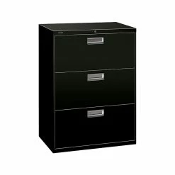 HON Brigade 600 Series 3-Drawer Lateral File Cabinet, Locking, Letter/Legal, Black, 30"W (H673.L.P)