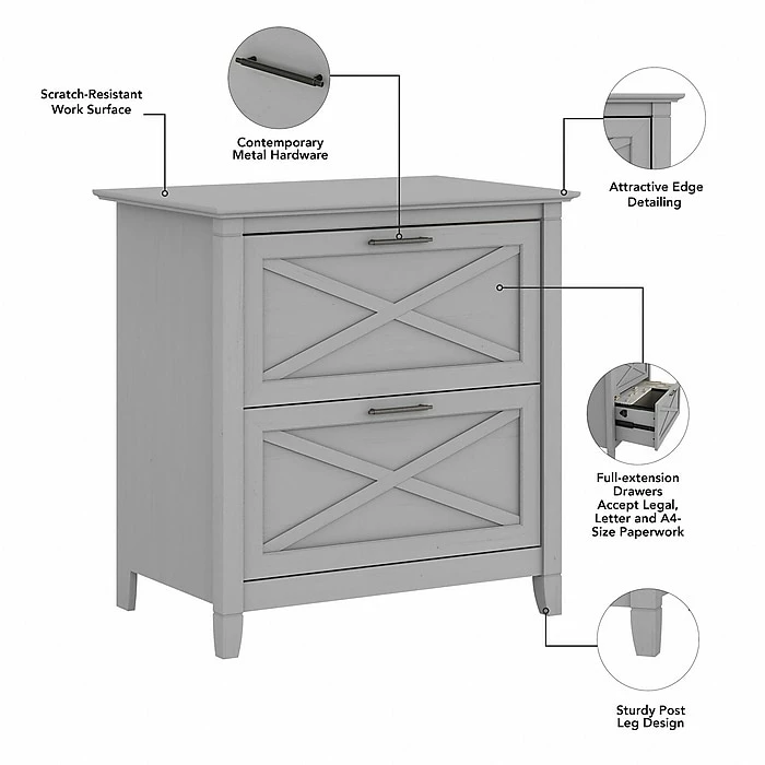 Bush Furniture Key West 2-Drawer Lateral File Cabinet, Letter/Legal, Cape Cod Gray, 30" (KWF130CG-03) 5 Bush Furniture Key West 2-Drawer Lateral File Cabinet, Letter/Legal, Cape Cod Gray, 30" (KWF130CG-03) - Image 3