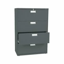 HON Brigade 600 Series 4-Drawer Lateral File Cabinet, Locking, Letter/Legal, Charcoal, 36"W (H684.L.S)