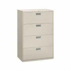HON Brigade 600 Series 4-Drawer Lateral File Cabinet, Locking, Letter/Legal, Gray, 36"W (HON684LQ)