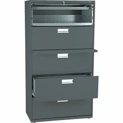 HON® Brigade 600 Series Lateral File Cabinet, A4/Legal/Letter, 5-Drawer, Charcoal, 19 1/4"D (685LS)