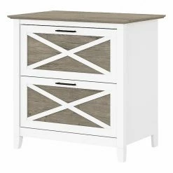 Bush Furniture Key West 2-Drawer Lateral File Cabinet, Letter/Legal, Shiplap Gray/Pure White, 30" (KWF130G2W-03)