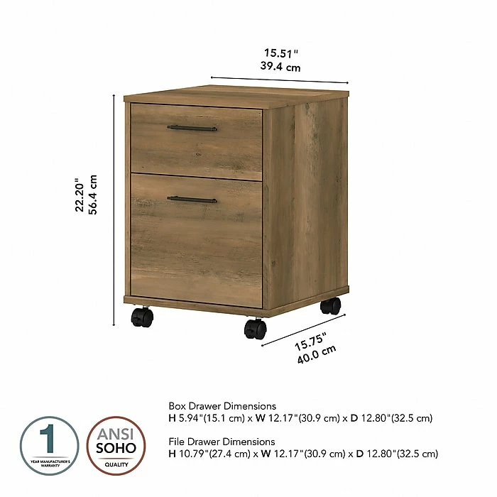 Bush Furniture Key West 2-Drawer Mobile File Cabinet, Letter/Legal, Reclaimed Pine, 15.51" (KWF116RCP-03) 6 Bush Furniture Key West 2-Drawer Mobile File Cabinet, Letter/Legal, Reclaimed Pine, 15.51" (KWF116RCP-03) - Image 4
