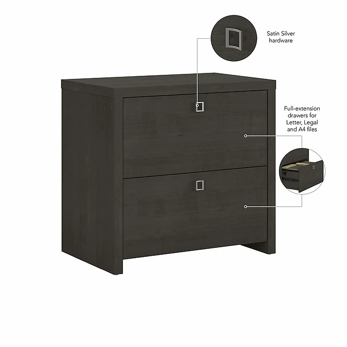 Office By Kathy Ireland® Echo 2-Drawer Lateral File Cabinet, Letter/Legal, Charcoal Maple, 32" (KI60302-03) 5 Office By Kathy Ireland® Echo 2-Drawer Lateral File Cabinet, Letter/Legal, Charcoal Maple, 32" (KI60302-03) - Image 3