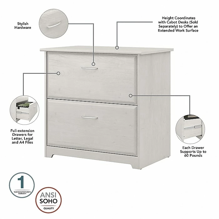 Bush Furniture Cabot 2-Drawer Lateral File Cabinet, Letter/Legal, Linen White Oak, 31" (WC31180-03) 5 Bush Furniture Cabot 2-Drawer Lateral File Cabinet, Letter/Legal, Linen White Oak, 31" (WC31180-03) - Image 3