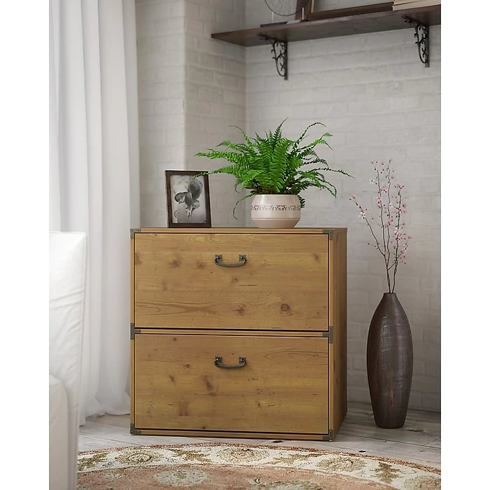 Kathy Ireland® Home By Bush Furniture Ironworks Lateral File Cabinet, Vintage Golden Pine (KI50104-03) 4 Kathy Ireland® Home By Bush Furniture Ironworks Lateral File Cabinet, Vintage Golden Pine (KI50104-03) - Image 2
