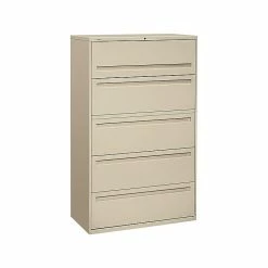 HON Brigade 700 Series 5 File Drawer Lateral File Cabinet, Locking, Letter/Legal, Putty/Beige, 42"W (H795.L.L)