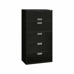 HON Brigade 600 Series 5-Drawer Lateral File Cabinet, Locking, Letter/Legal, Black, 36"W (H685.L.P)