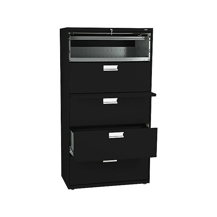 HON Brigade 600 Series 5-Drawer Lateral File Cabinet, Locking, Letter/Legal, Black, 36"W (H685.L.P) 4 HON Brigade 600 Series 5-Drawer Lateral File Cabinet, Locking, Letter/Legal, Black, 36"W (H685.L.P) - Image 2