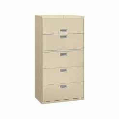 HON Brigade 600 Series 5-Drawer Lateral File Cabinet, Locking, Letter/Legal, Putty/Beige, 36"W (H685.L.L)