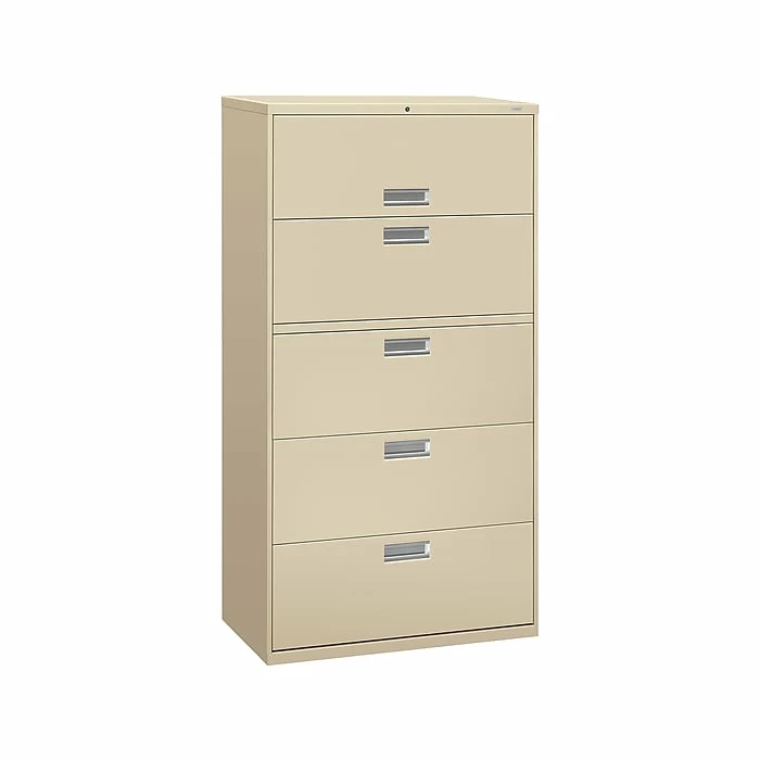 HON Brigade 600 Series 5-Drawer Lateral File Cabinet, Locking, Letter/Legal, Putty/Beige, 36"W (H685.L.L) 3 HON Brigade 600 Series 5-Drawer Lateral File Cabinet, Locking, Letter/Legal, Putty/Beige, 36"W (H685.L.L)