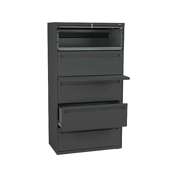 HON Brigade 700 Series 5-Drawer Lateral File Cabinet, Locking, Letter/Legal, Charcoal, 36"W (HON-785LS) 4 HON Brigade 700 Series 5-Drawer Lateral File Cabinet, Locking, Letter/Legal, Charcoal, 36"W (HON-785LS) - Image 2