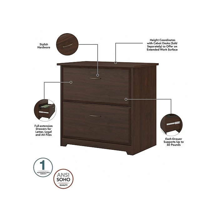 Bush Furniture Cabot 2-Drawer Lateral File Cabinet, Letter/Legal, Modern Walnut, 31" (WC31080-03) 5 Bush Furniture Cabot 2-Drawer Lateral File Cabinet, Letter/Legal, Modern Walnut, 31" (WC31080-03) - Image 3
