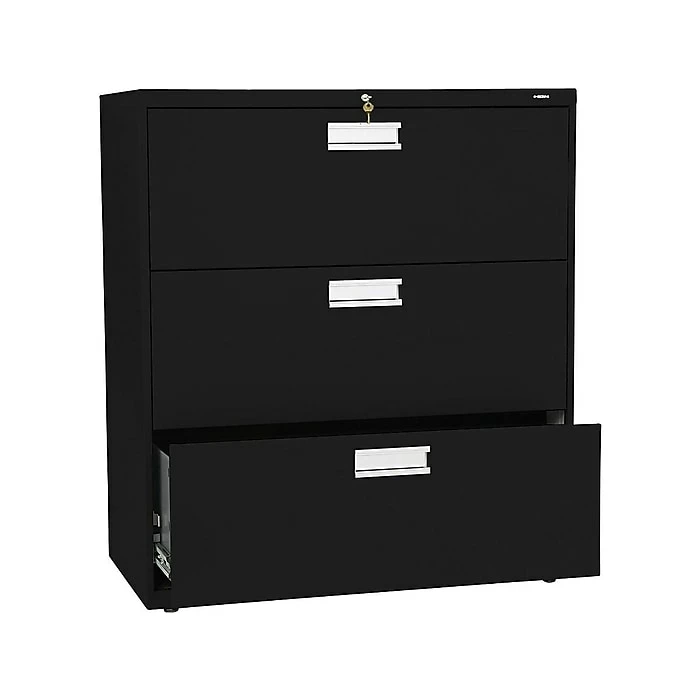HON Brigade 600 Series 3-Drawer Lateral File Cabinet, Locking, Letter/Legal, Black, 36"W (H683.L.P) 4 HON Brigade 600 Series 3-Drawer Lateral File Cabinet, Locking, Letter/Legal, Black, 36"W (H683.L.P) - Image 2