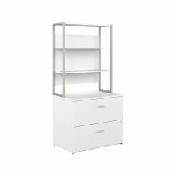 Bush Business Furniture Hybrid 2-Drawer Lateral File Cabinet With Shelves, Letter/Legal, White, 36" (HYB018WHSU)