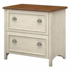Bush Furniture Fairview 2 Drawer Lateral File Cabinet, Antique White And Tea Maple (WC53284T)