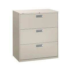HON Brigade 600 Series 3-Drawer Lateral File Cabinet, Locking, Letter/Legal, Gray, 36"W (H683.L.Q)